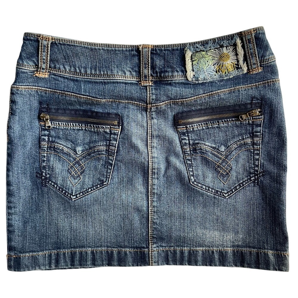 Esprit Y2K Denim Mini Skirt with embroidery and zip pockets size‎ 10 Medium Wash